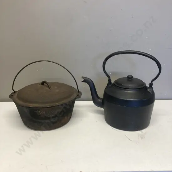 Cast Iron Teapot (Rusty Inside) & Cast Iron Dutch Oven